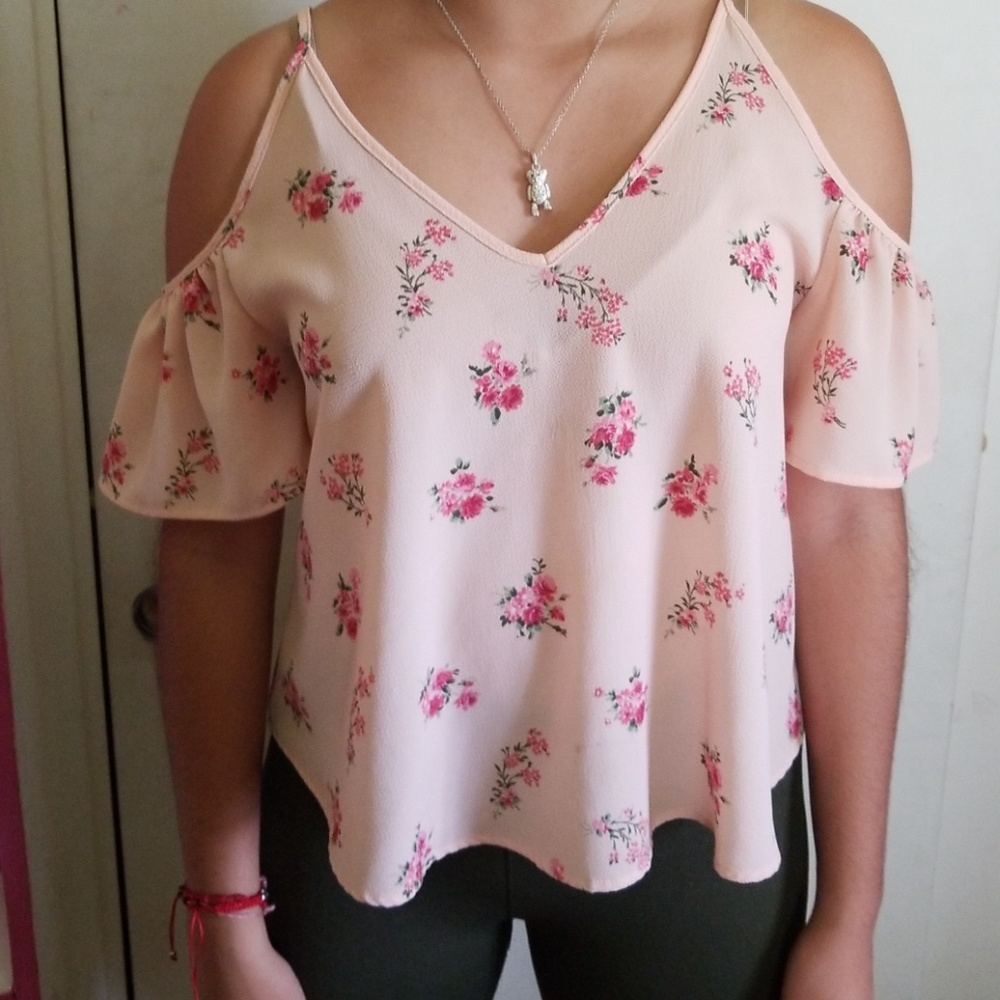Pink floral off the shoulder blouse